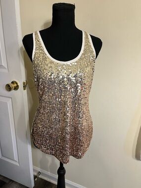 Express Sequin Tank Top - Gold